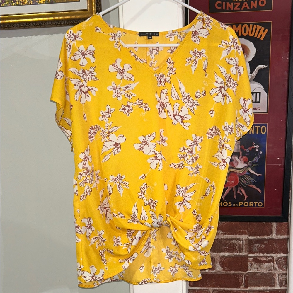 West Kei Yellow Floral Tie-Front Blouse